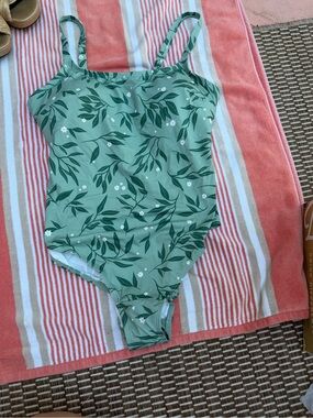 Rachel Sage Green One-Piece Swimsuit with Leaf Print